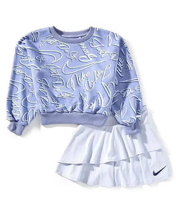 Little Girls Long Sleeve Swoosh On Pointe T-Shirt & Scooter Skort Set