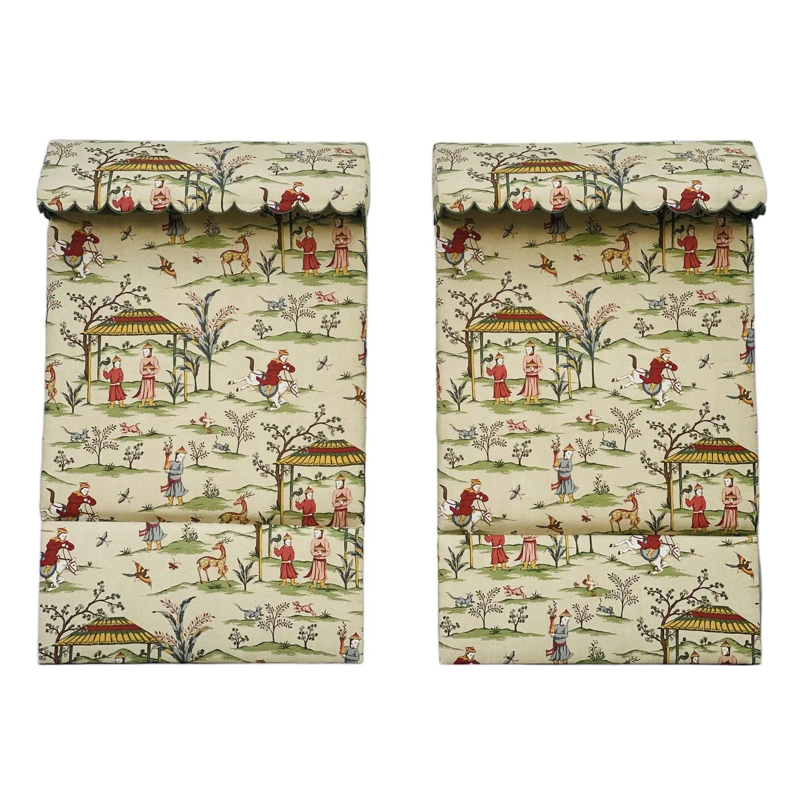 Pair of Tall Twin Scalloped Canopy Headboards in Thibaut “Ting Yuan”