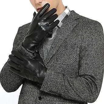 ZLUXURQ Luxury Mens Leather Gloves Cashmere Lined-Soft Comfortable Lambskin Touchsreen