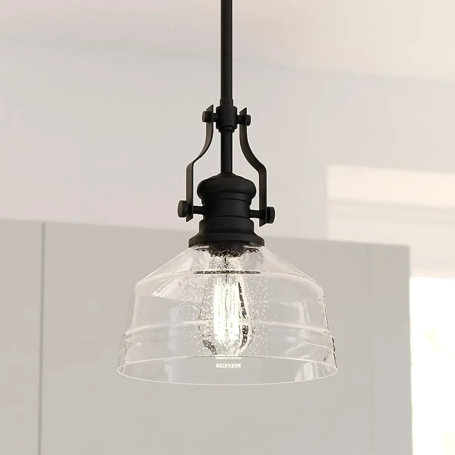 Cascadia Beloit 1 -Light Matte Black Farmhouse Seeded glass Dome Mini Hanging Pendant light
