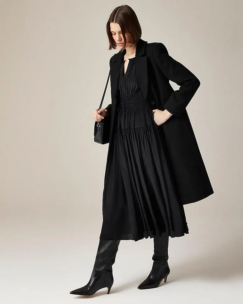 Elena puff-sleeve dress in crepe de chine