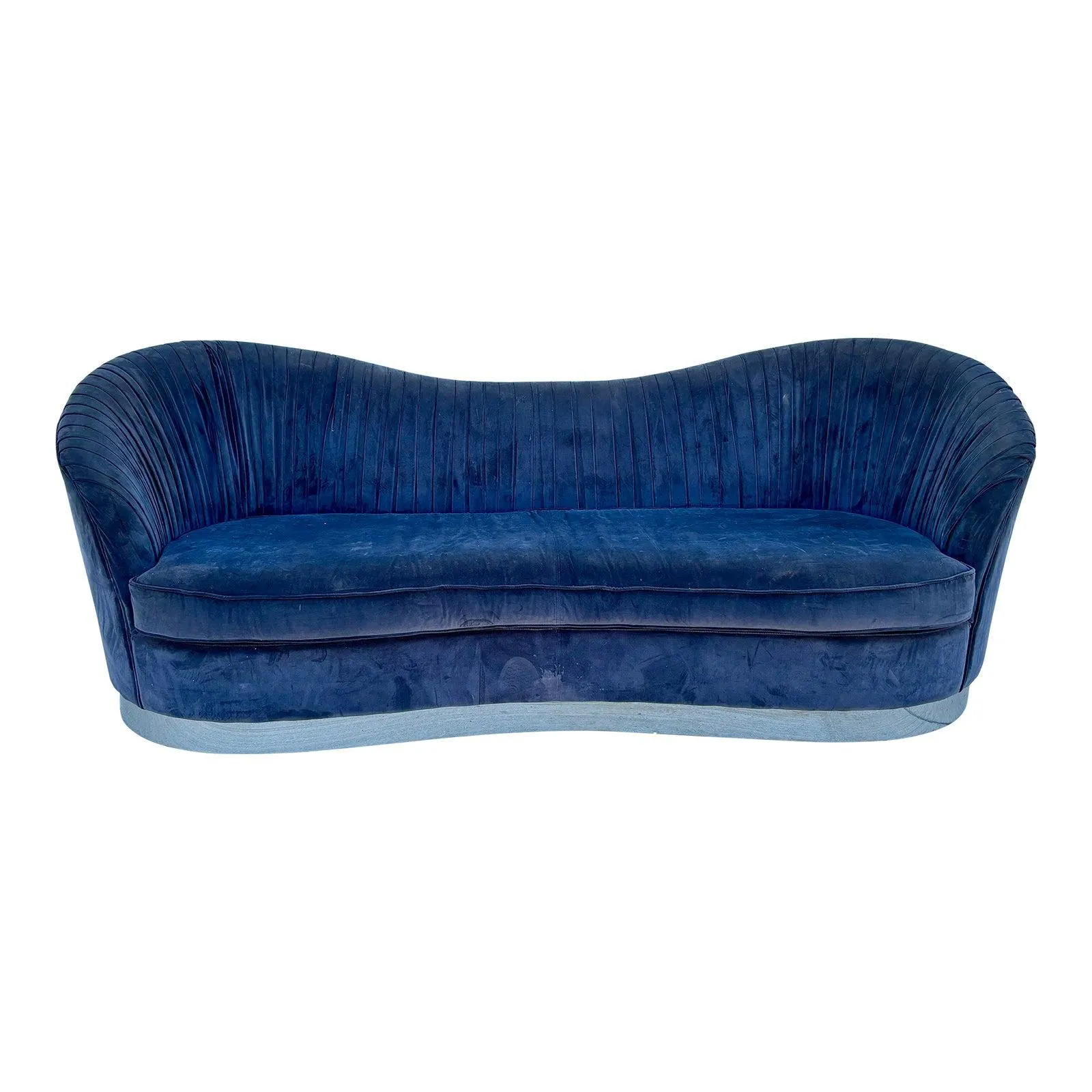 1970s Mid Century Modern Curved Velvet and Chrome Sofa