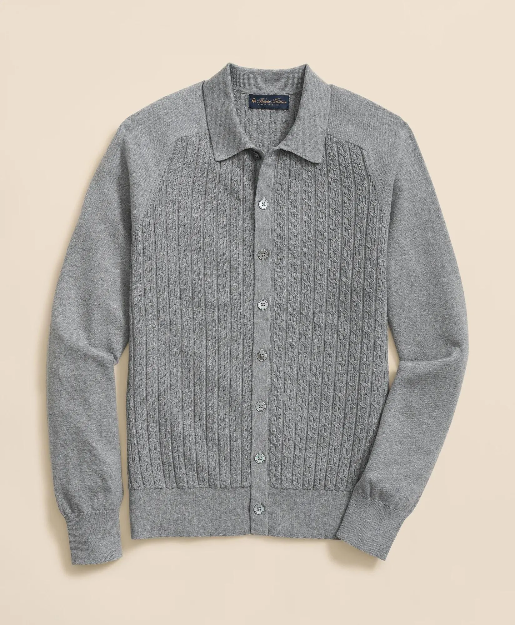 Mini-Cable Knit Polo Cardigan, Big & Tall