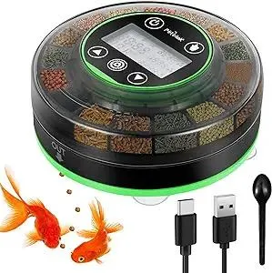 Automatic Fish Feeder for Aquarium - Moisture-Proof and Precision Feeding Betta Vacation Feeder, USB Rechargeable Auto Fish Food Dispenser with Timer,LCD Display