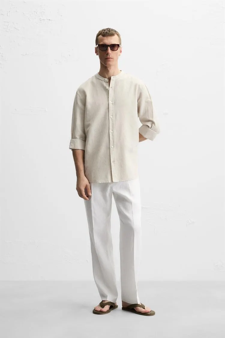 100% LINEN PLEATED PANTS