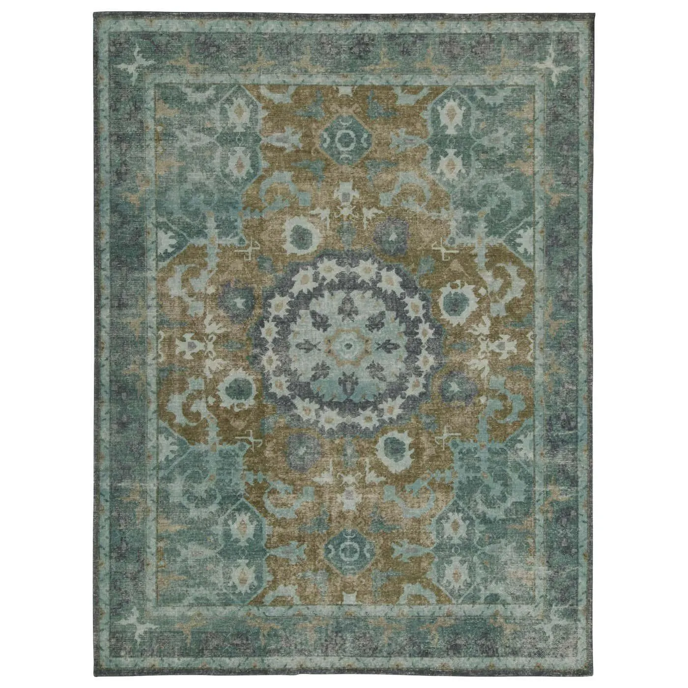 Rug & Kilim’s Distressed style Rug in Blue Medallion Pattern