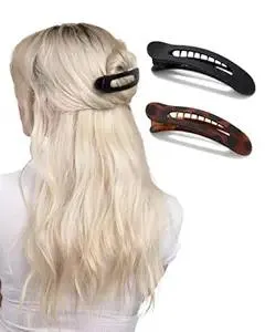 Kitsch Flat Claw Clips for Women - Strong Hold, No Slip Grip | Flat Claw Clip, Recycled Plastic - 2pc (Black & Tortoise)