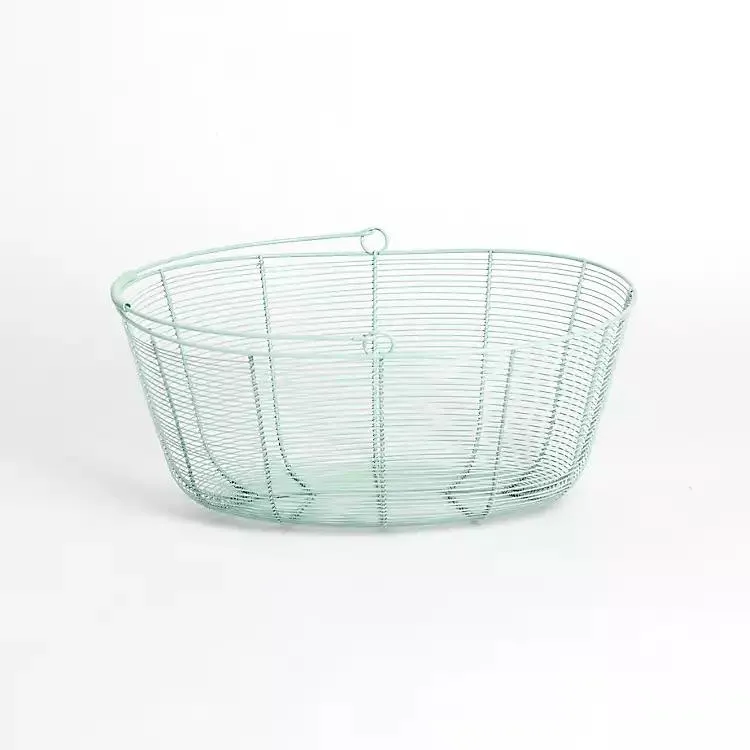 Green Metal Wire Basket with Handle