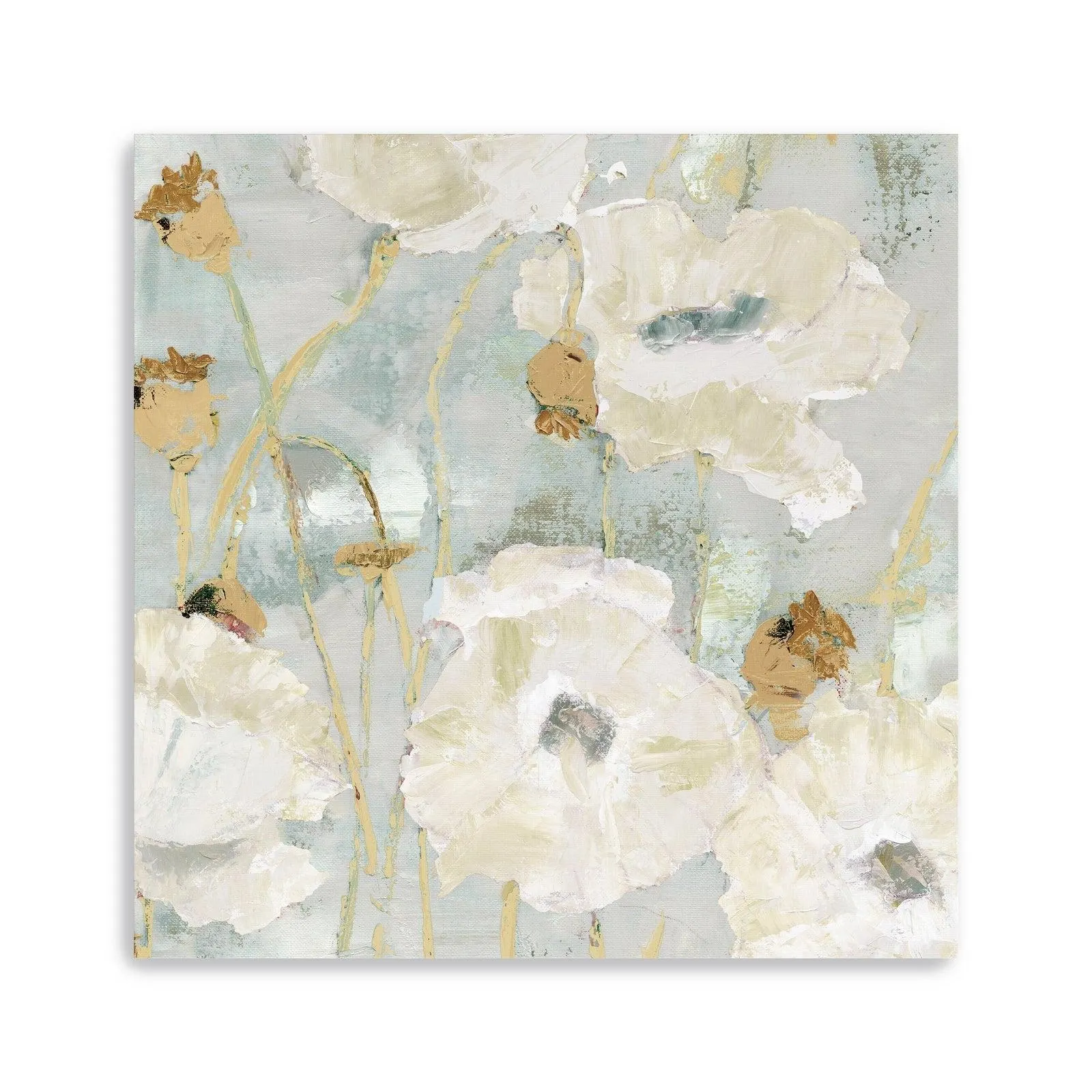 Poppies In The Wind Cream Square Canvas Giclee