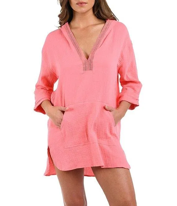 Seaside Covers Cotton Gauze Hooded Tunic Swim Cover Up