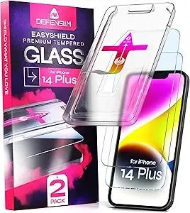 Defenslim Screen Protector for iPhone 14 Plus (2Pack), Easy Auto-Align Install Kit, 6.7" Tempered Glass, 9H Hardness, Ultra HD Clear, Case Friendly, EasyShield
