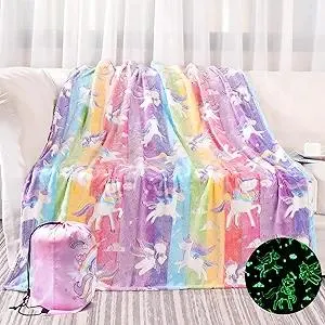 Glow in The Dark Blanket Unicorns Gifts for Girls,Soft Blanket 3 4 5 6 7 8 9 10 Year Old Girl Gifts,Toddler Girls Toys Age 6-8,Gifts for Grandkids Teens for Christmas Birthday Presents,50"x60"