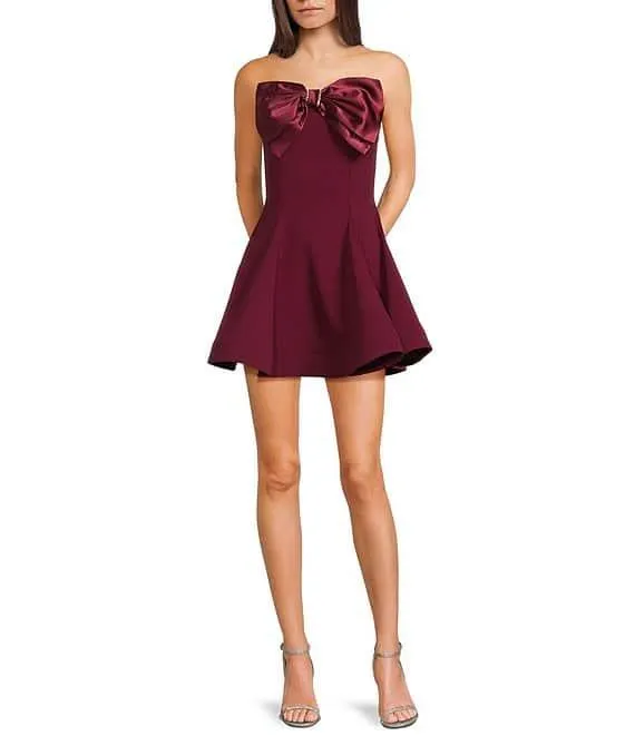 Strapless Fit & Flare Bow Trim Detail Dress