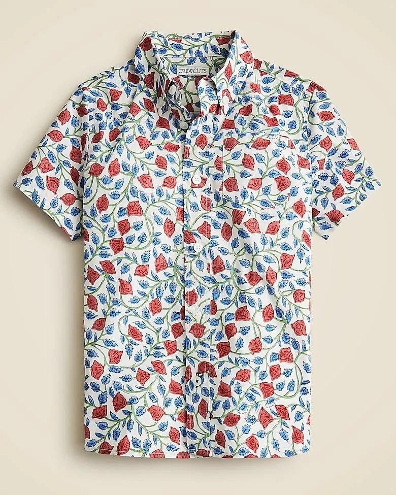 Kids' short-sleeve stretch poplin button-down