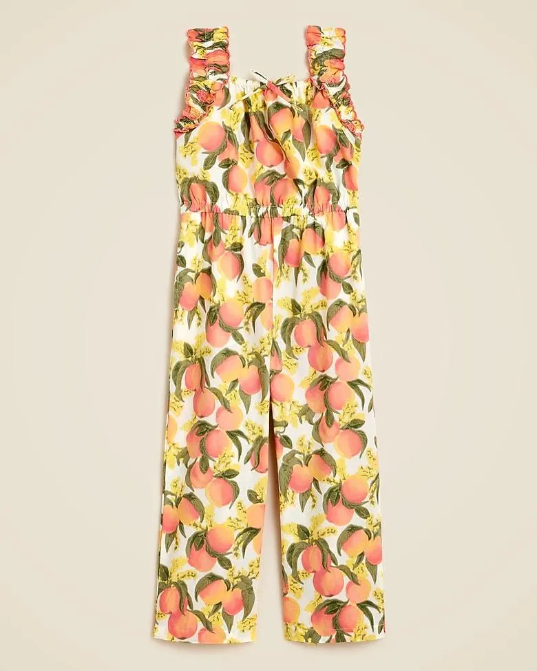 Girls' jumpsuit in cotton poplin peach print