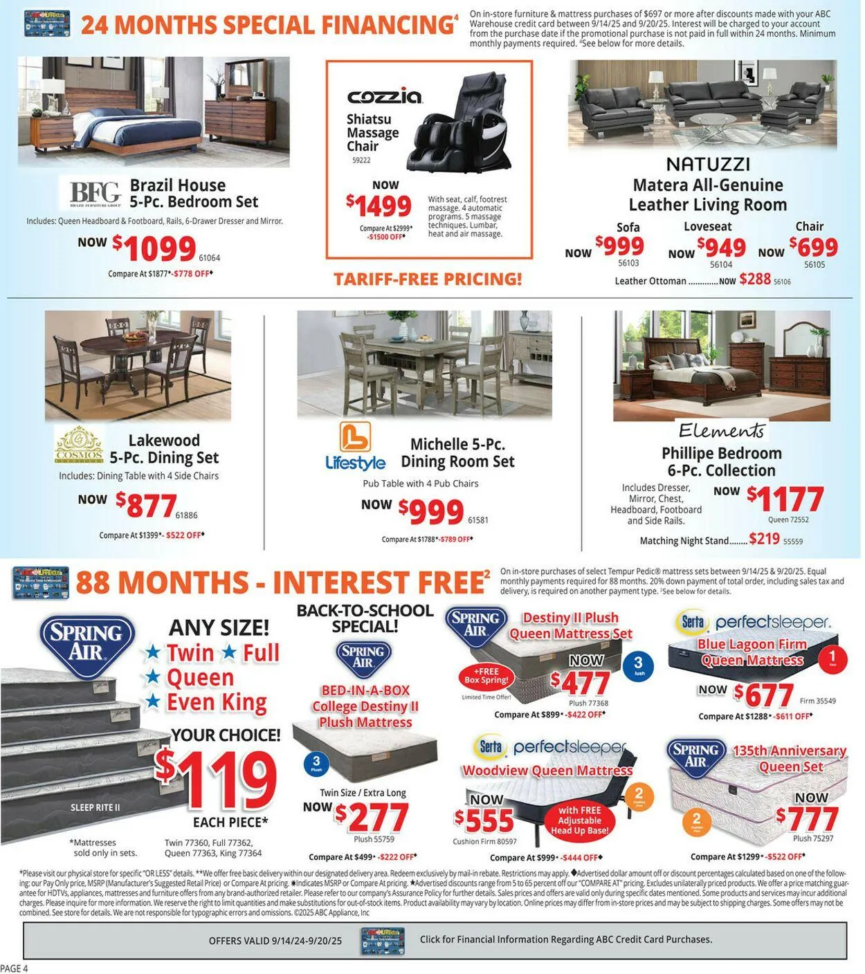 Weekly promotion ABC Warehouse Current weekly ad spanning from September 14 to September 20 2025 - Page 4 for Catalogue 365