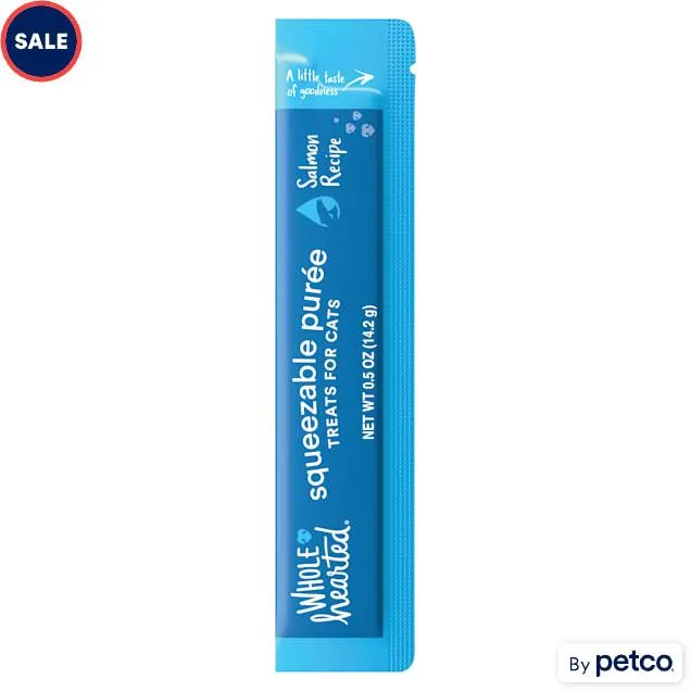 WholeHearted Salmon Recipe Squeezable Puree Cat Treats, 0.5 oz., Case of 30