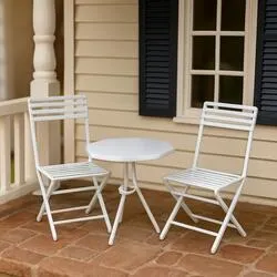 Miniature White Metal Octagon Table and Chairs (Set of 3)
