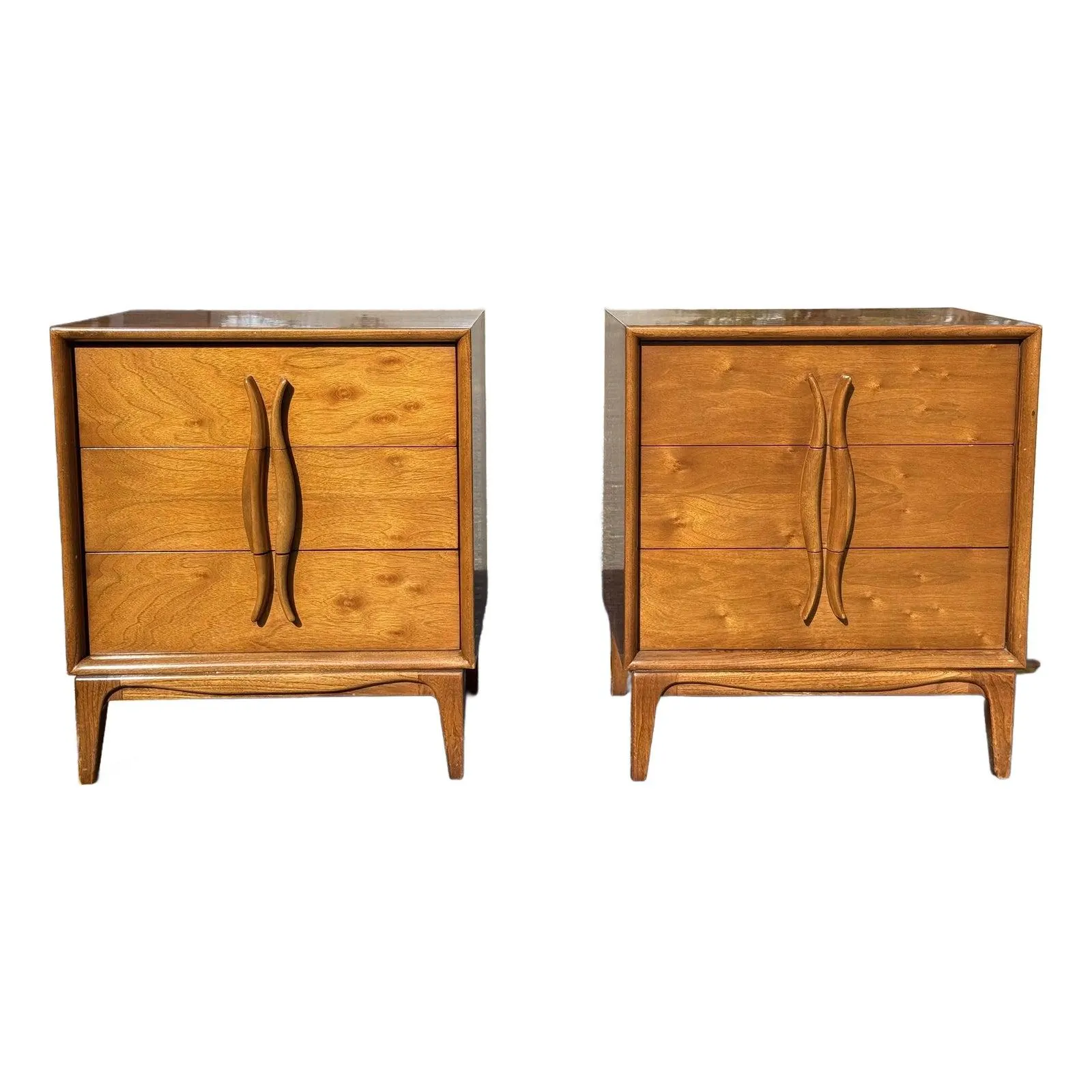 1960s Mid-Century Modern 3 Drawer Sculptural Nightstands - A Pair