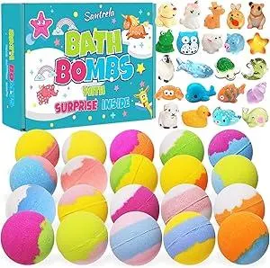 Bath Bombs for Kids with Surprise Inside, 20 Pack Kids Bath Bombs Gift Set with Toys for Girls Boys, Handmade Child-Safe Bubble Bath Fizzy Balls Kit for Birthday, Summer Fun, Christmas