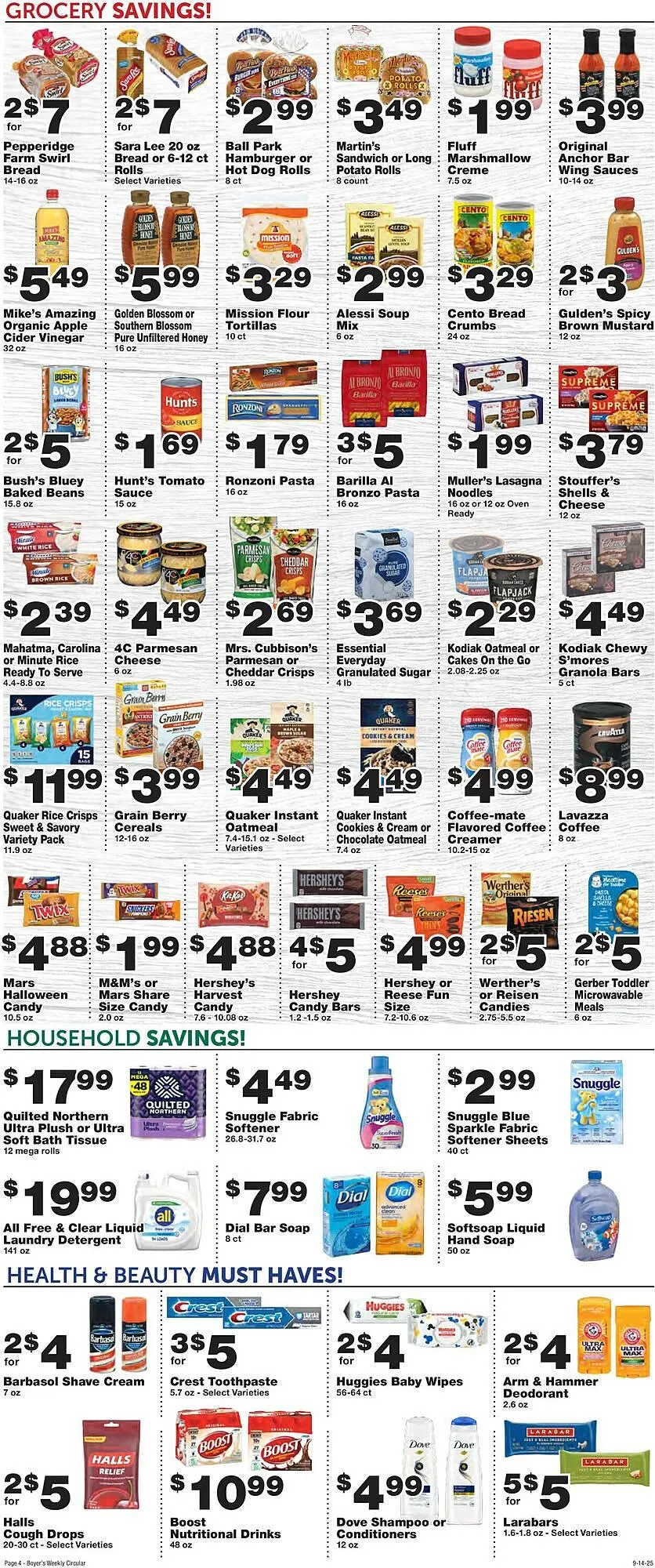 Weekly promotion Boyer's Food Markets weekly ad spanning from September 14 to September 20 2025 - Page 4 for Catalogue 365