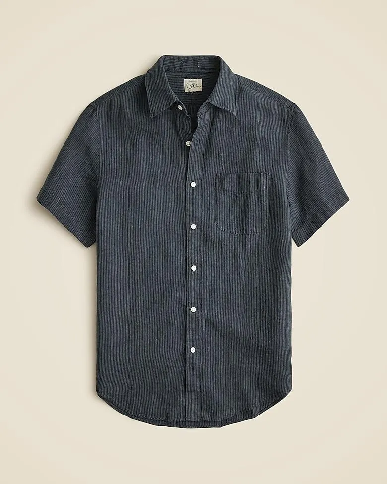 Short-sleeve linen point-collar shirt