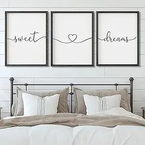 Set of 3 Framed Farmhouse Sweet Dreams Sign 11x14” Above Bed Wall Decor for Bedroom Decor Wall Art Wood Signs (11"x14", Black)