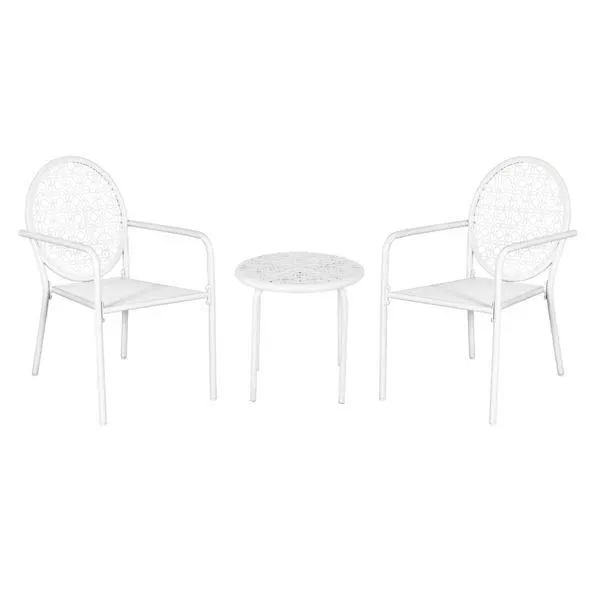 3-Piece Geo Metal Patio Chat Set, White