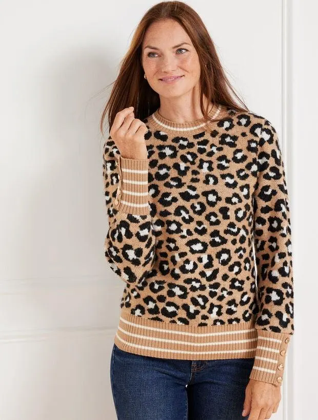 Crewneck Sweater - Tipped Leopard
