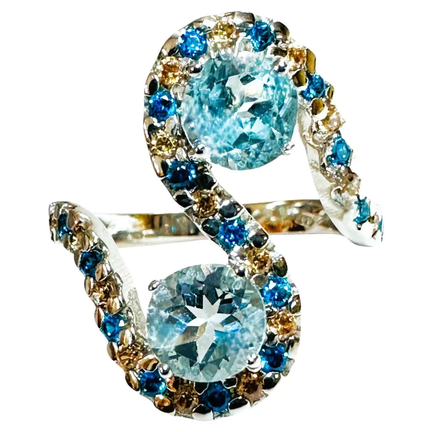 New Double Stone 1.60 Carat Aquamarine & Diamond Cut Paraiba Stone Sterling Ring