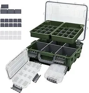 RUNCL Universal Fishing Tackle Box with Two Small Tackle Tray, Removal Inside Design Waterproof Trunk Storage Box, Thicker Floating Airtight Stowaway, Xmas Surprise Fishing Gifts for Men Women