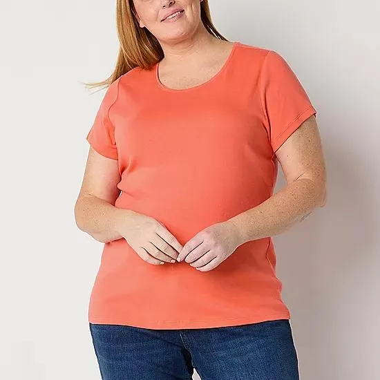 St. John's Bay Womens Plus Crew Neck Short Sleeve T-Shirt