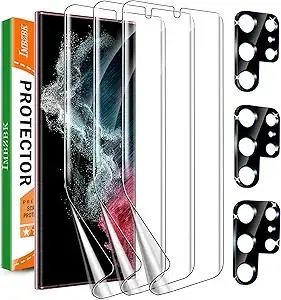 IMBZBK for Samsung Galaxy S22 Ultra 5G Screen Protector [Not Glass], 3 Flexible TPU Film with 3 Tempered Glass Camera Lens Protector, Fingerprint Suitable, Case Friendly [3+3 Pack]