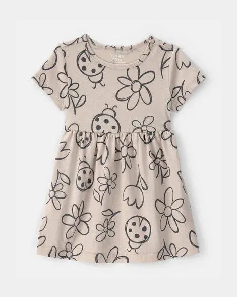 Baby Girl Floral Ladybug Short-Sleeve Dress - Brown
