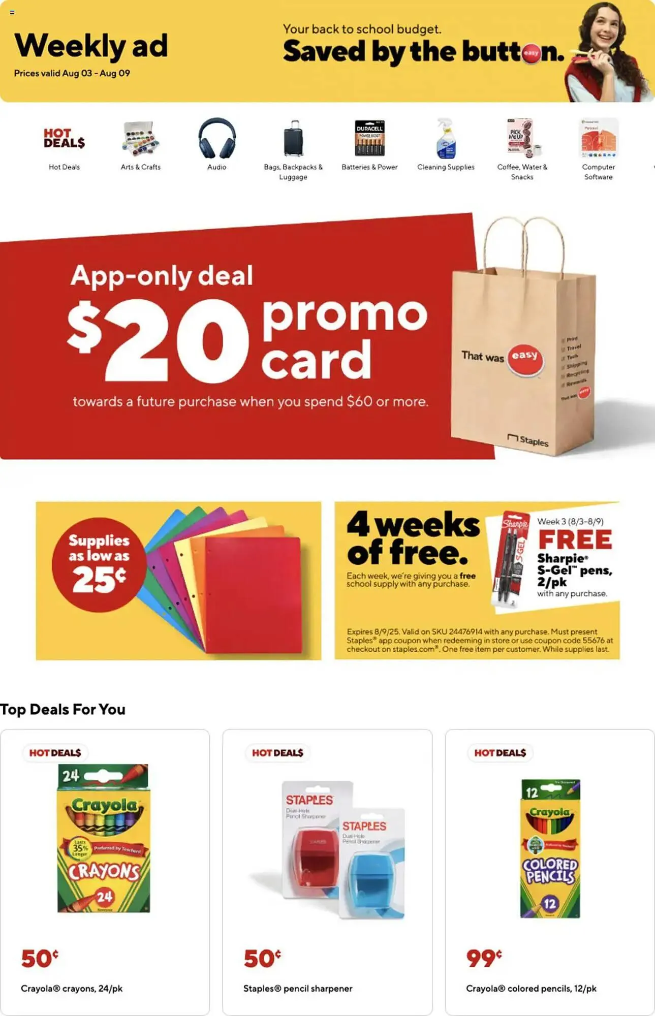 Weekly ad Staples Weekly Ad from August 3 to August 10 2025 - Page 1