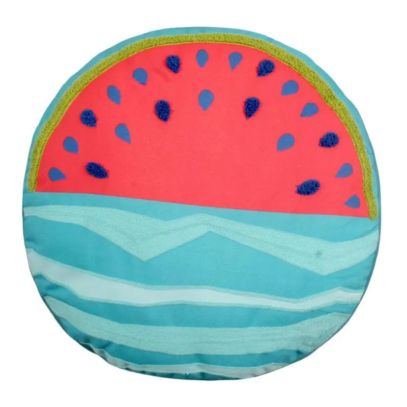 Watermelon Embroidered Round Outdoor Throw Pillow, 16"