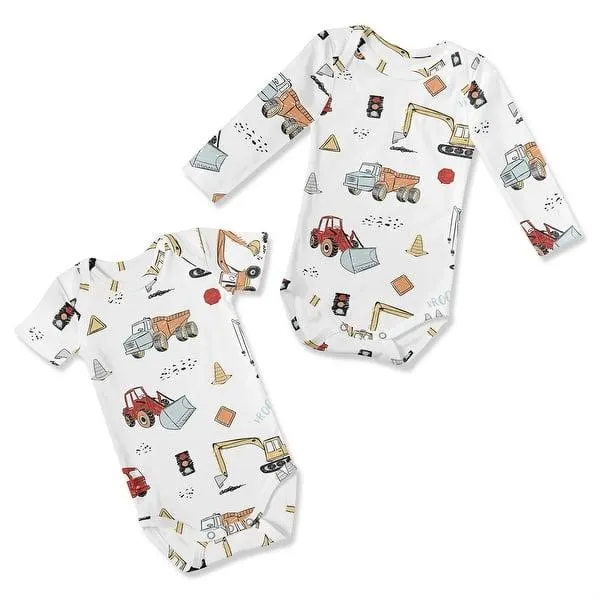 Sweet Jojo Designs Red Blue Construction Truck Boy 0-6M Baby Clothes Bodysuits 2 Pack Transportation Bulldozer Grey Black White