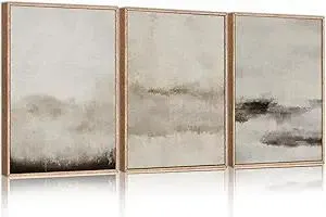 HPINUB Large Abstract Framed Canvas Wall Art Set,Minimalist Beige Gray Pastel Watercolor Wall Decor,Modern Illustration Neutral Art Painting for Living Room,Bedroom,Dining Room,Office -24"x36"x3