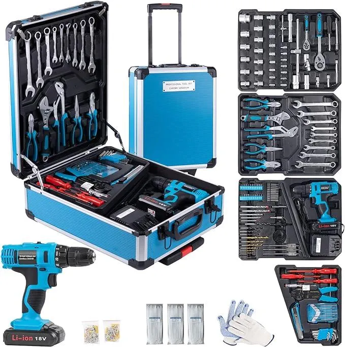 18V Electric Power Drill Set, Power Tool Set, Cordless Drill for Men, Household Home DIY Hand Tool Kits,18+1 Clutch Cordless Power Drill Set for Thanksgiving, Christmas,Father's Day Gifts (Blue)