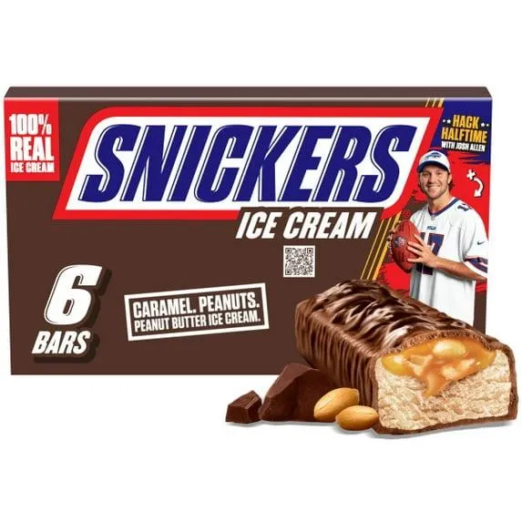 Snickers Football Creamy Peanut Butter Ice Cream Bars 12 fl oz, 6 Pack