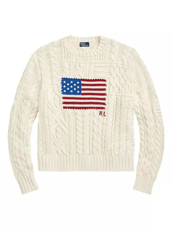 Flag Aran-Knit Cotton Sweater