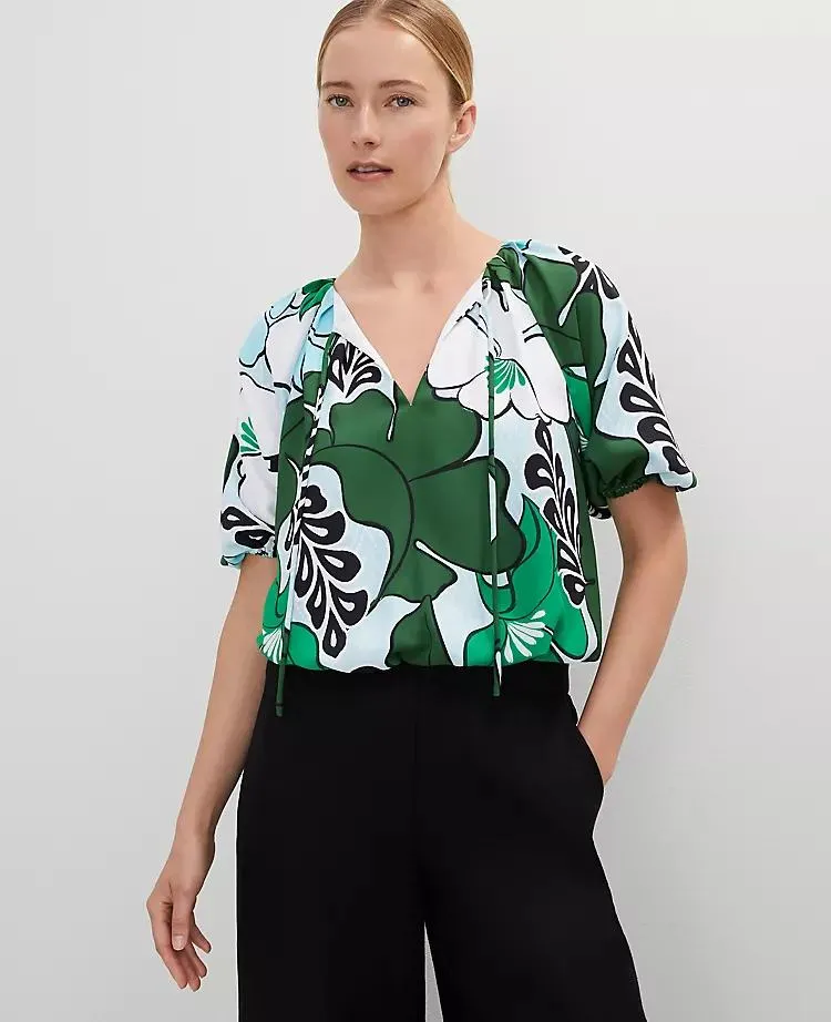 Tropical Bubble Hem Blouse
