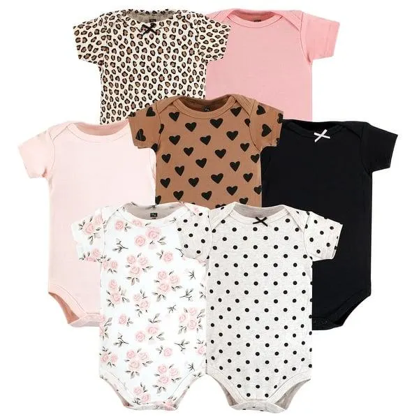 Hudson Baby Infant Girl Cotton Bodysuits, Cinnamon Pink Prints