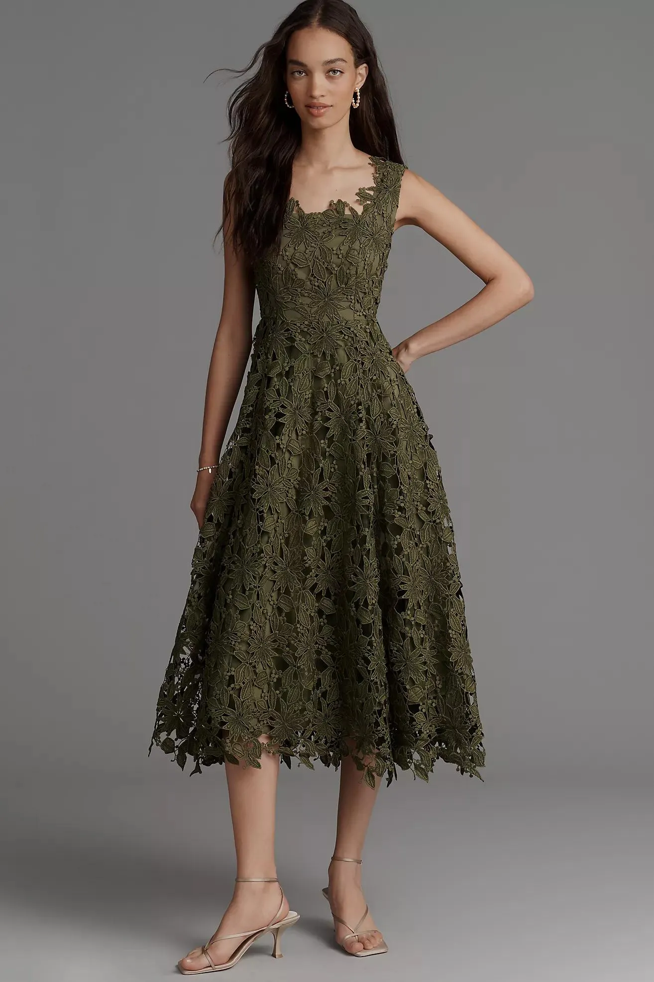 Mag Duggal Lace Cutwork Midi Dress