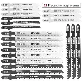 21pcs Jig Saw Blades,Multi-Purpose T-Shank Jig Saw Blades,Assorted Jig Saw Kit Value Pack for Wood, Plastic and Metal Cutting with Carry Case
