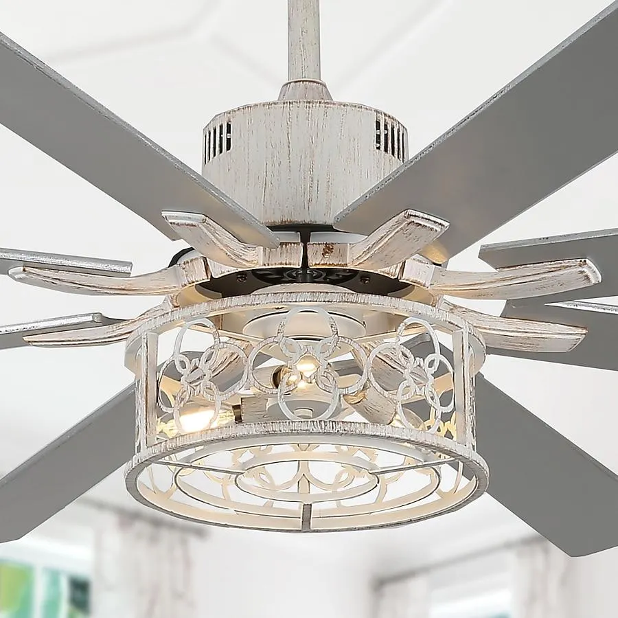 Oaks Decor Anmore 72-in Distressed White with Polished Blades Ceiling Fan With Light - Remote Included ( 8 -Blade )