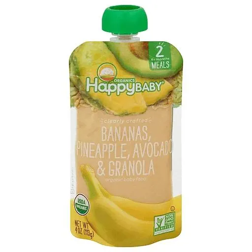 Happy Baby Organics Non-GMO Bananas Pineapple Avocado & Granola Stage 2 Baby Food 4 oz bag