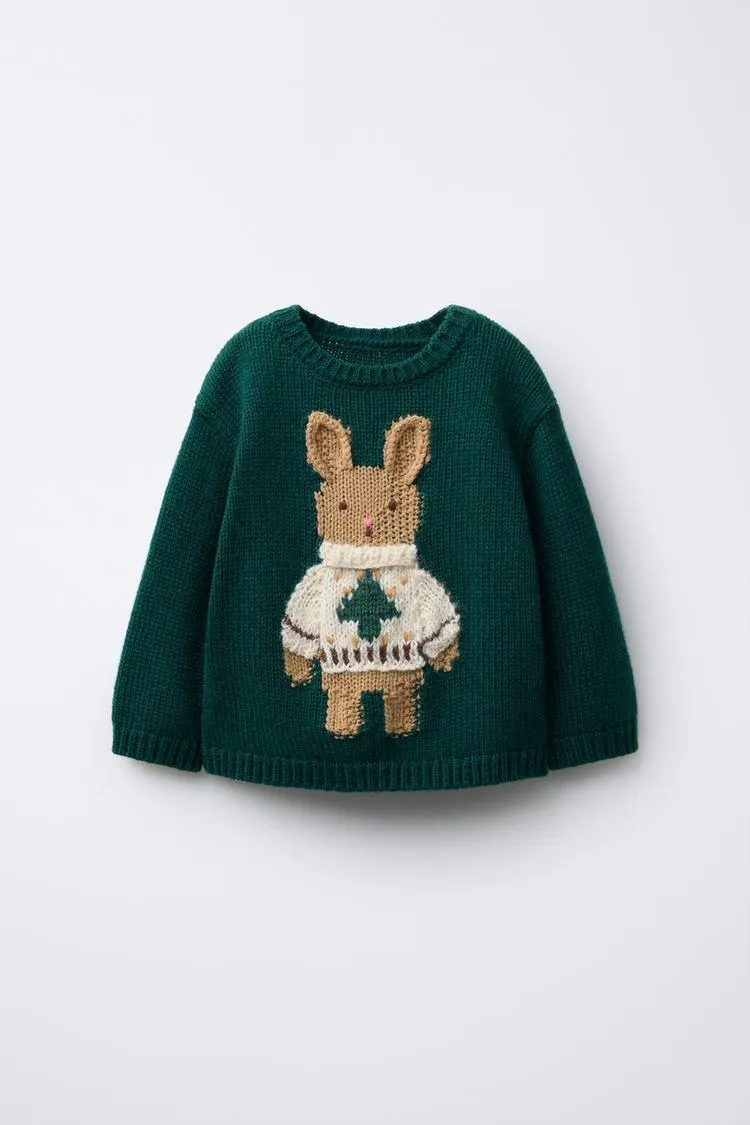 1-6 YEARS/ KNIT JUMPER WITH EMBROIDERED BUNNY WOOL