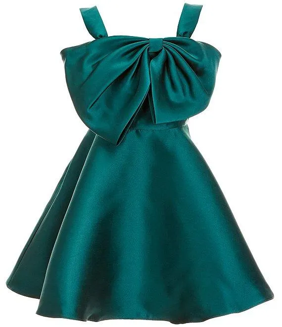 Big Girls Sleeveless Bow-Accented Mikado Fit & Flare Dress