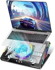G-STORY Gaming Laptop Cooling Pad with Movable Fan and Automatic Speed Adjustable by Temperature,Music Sync RGB Light,Low Noise Laptop Cooler 3 Speed 1500/1750/2000RPM(140MM) Stand 12–18" Notebook